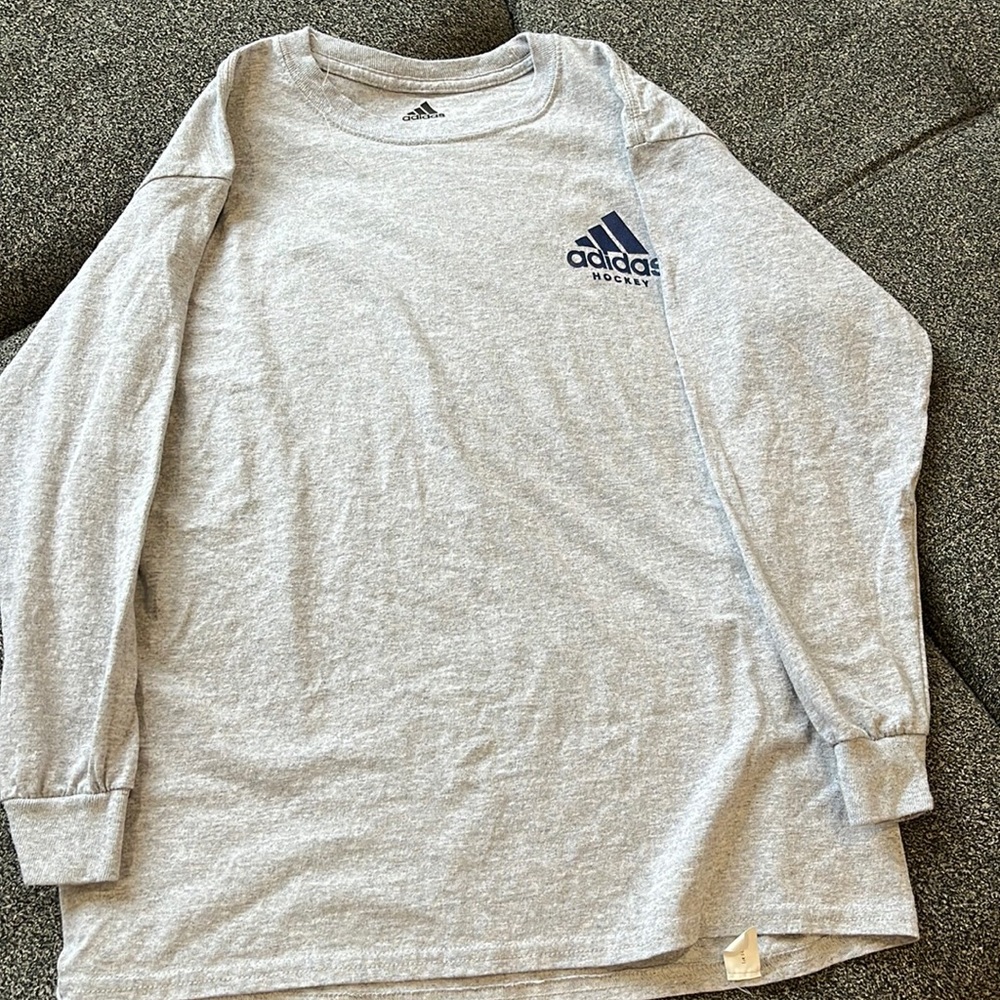 2/$25 Grey with navy blue accents Adidas boys long sleeve shit